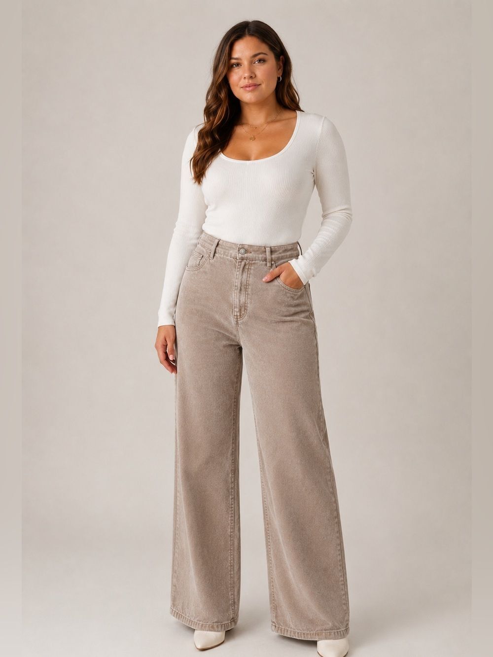 Good American Cord Good Skate Wide Leg Corduroy Pants Women’s Size 15 Plus Beige